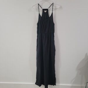 J‎ Crew Linen Maxi Dress Size Medium Navy Blue Slit Quiet Luxury Effortless Euro